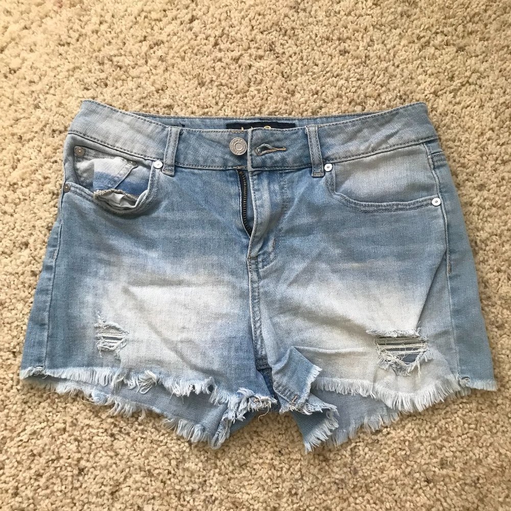 Light blue bleached jean shorts